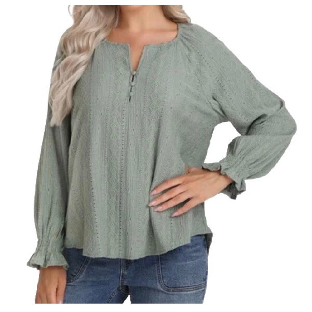 Frye Islet Western Blouse Cuffed Sleeves Dusty Green Women's Size XL